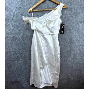 Angel Fashion Dress Womens S White One Shoulder Beaded Fringe Nymphet Coquette